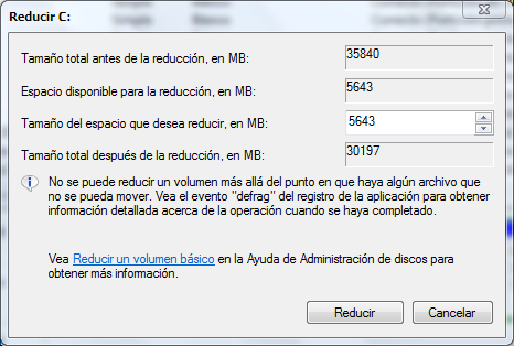 Redimensionar particiones en Windows 7