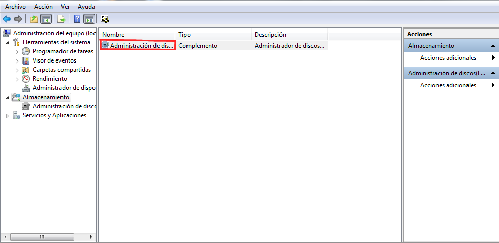 Almacenamiento de Discos Windows 7
