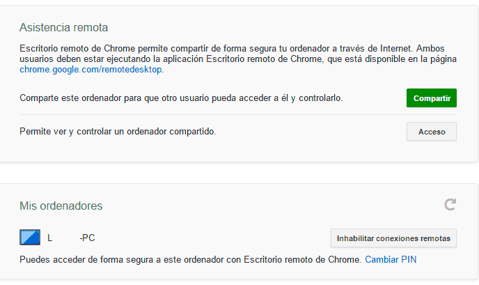 Mis Ordenadores Chrome Remote Desktop