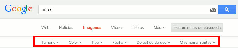 Opciones de Herramientas de Google