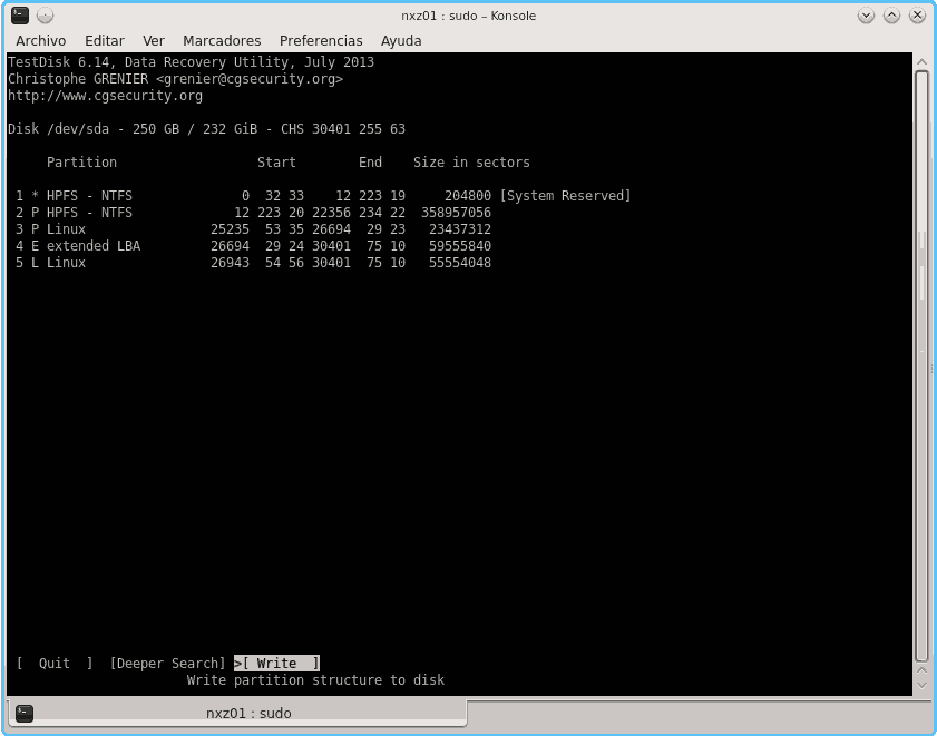 Recuperación de particiones TestDisk