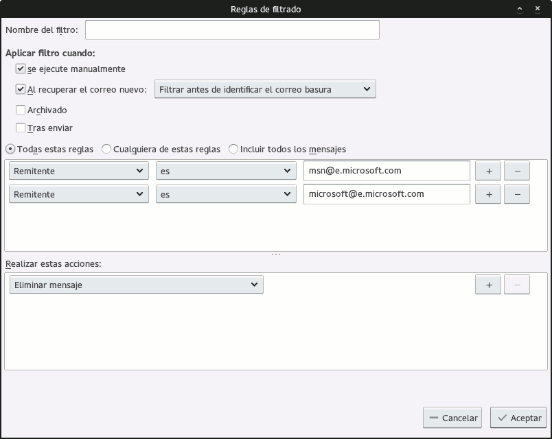 Filtros de Thunderbird