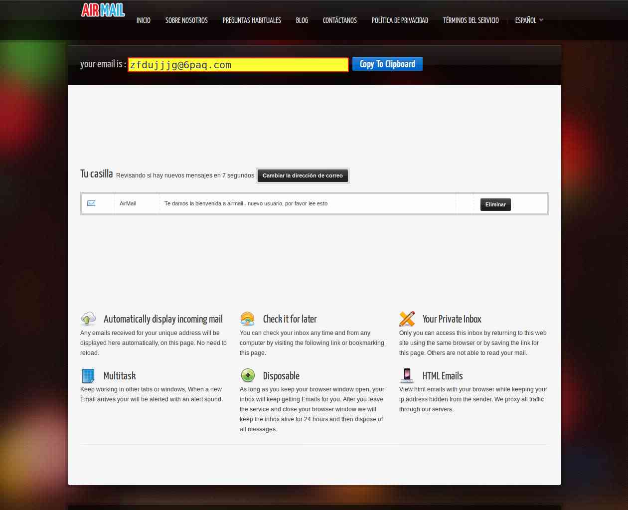 AirMail - Servicio de correo anónimo temporal