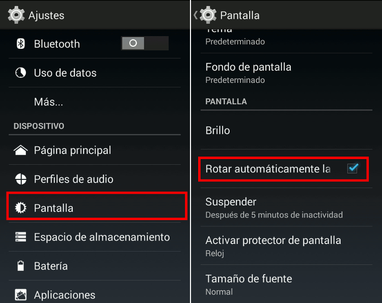 Rotaci&oacute;n de pantalla en Android