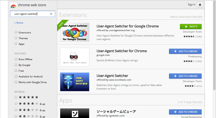 Google Chrome User Agent Switcher